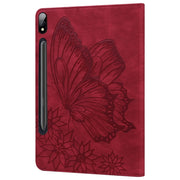 For Samsung Galaxy Tab S9 Ultra / S8 Ultra Big Butterfly Embossed Leather Tablet Case(Red)