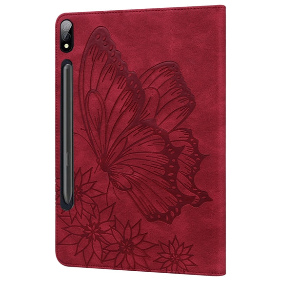 For Samsung Galaxy Tab S9 Ultra / S8 Ultra Big Butterfly Embossed Leather Tablet Case(Red)