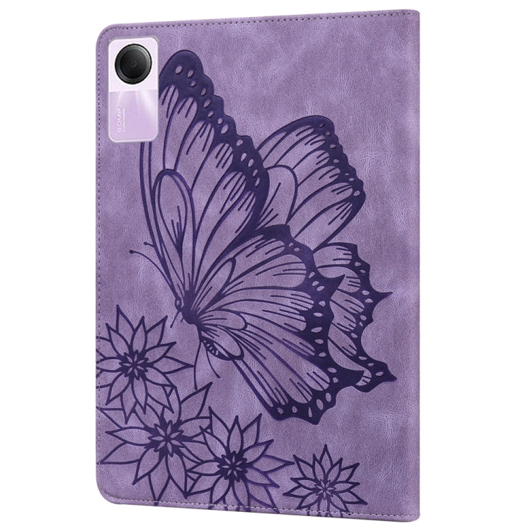 For Xiaomi Redmi Pad SE Big Butterfly Embossed Leather Tablet Case(Purple)