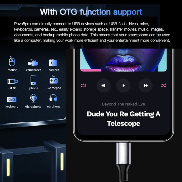 Povo5pro / PU31, 3GB+32GB, 6.53 inch Face Identification Android 8.1 MTK6753 Octa Core, Network: 4G, AI GPT4, Dual SIM(Black)