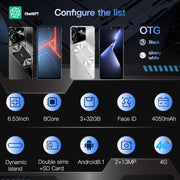 Povo5pro / PU31, 3GB+32GB, 6.53 inch Face Identification Android 8.1 MTK6753 Octa Core, Network: 4G, AI GPT4, Dual SIM(Black)