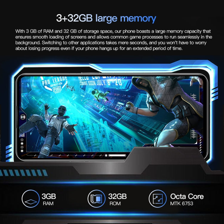 Povo5pro / PU31, 3GB+32GB, 6.53 inch Face Identification Android 8.1 MTK6753 Octa Core, Network: 4G, AI GPT4, Dual SIM(Black)
