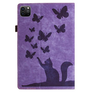 For iPad Air 13 2024 / Air 13 2025 Butterfly Cat Embossing Leather Tablet Case(Purple)
