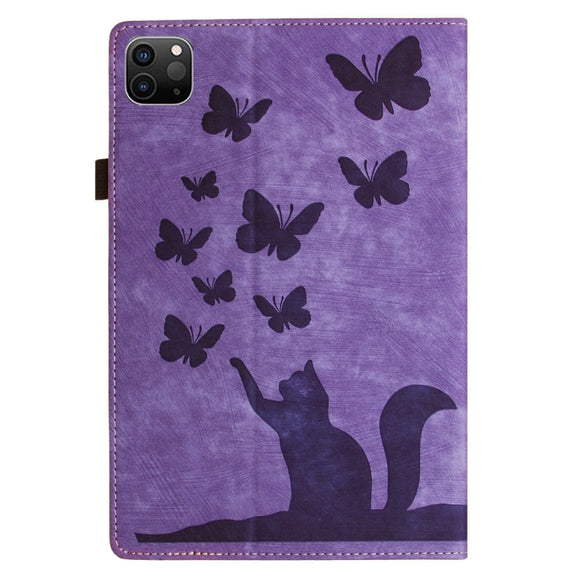 For iPad Air 13 2024 / Air 13 2025 Butterfly Cat Embossing Leather Tablet Case(Purple)