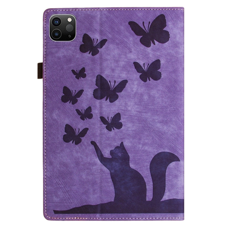 For iPad Air 13 2024 / Air 13 2025 Butterfly Cat Embossing Leather Tablet Case(Purple)