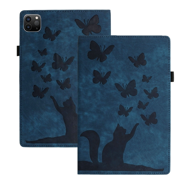 For iPad Air 13 2024 / Air 13 2025 Butterfly Cat Embossing Leather Tablet Case(Dark Blue)