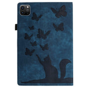For iPad Air 13 2024 / Air 13 2025 Butterfly Cat Embossing Leather Tablet Case(Dark Blue)