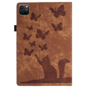 For iPad Pro 12.9 2022 / Air 13 2024 Butterfly Cat Embossing Leather Tablet Case(Brown)