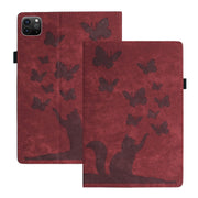 For iPad Air 13 2024 / Air 13 2025 Butterfly Cat Embossing Leather Tablet Case(Red)