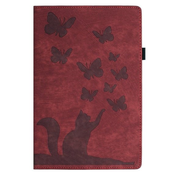 For iPad Air 13 2024 / Air 13 2025 Butterfly Cat Embossing Leather Tablet Case(Red)