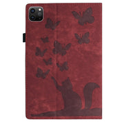 For iPad Air 13 2024 / Air 13 2025 Butterfly Cat Embossing Leather Tablet Case(Red)