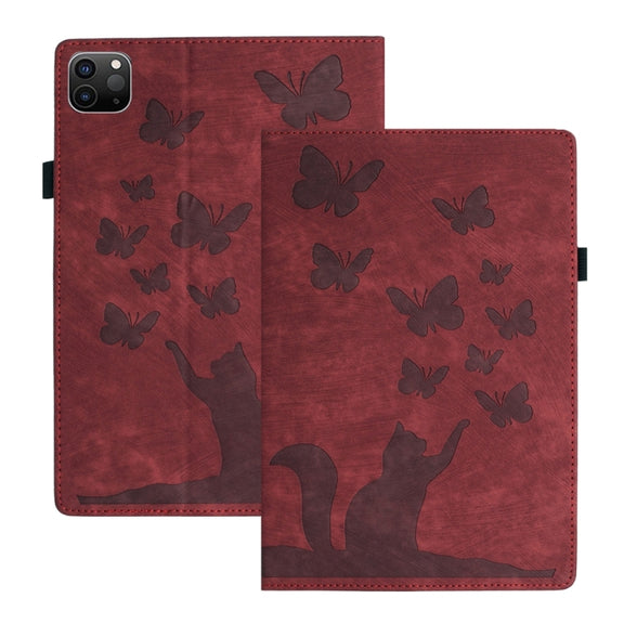 For iPad Air 13 2024 / Air 13 2025 Butterfly Cat Embossing Leather Tablet Case(Red)