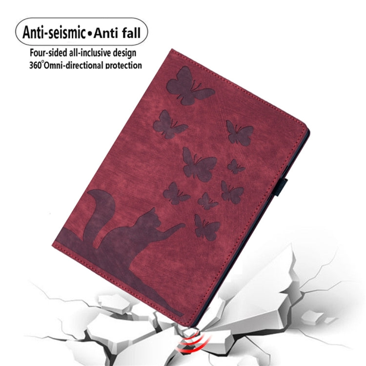 For iPad Air 13 2024 / Air 13 2025 Butterfly Cat Embossing Leather Tablet Case(Red)