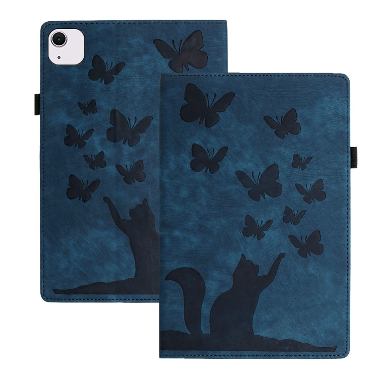 For iPad Air 11 2024 / Air 11 2025 Butterfly Cat Embossing Leather Tablet Case(Dark Blue)