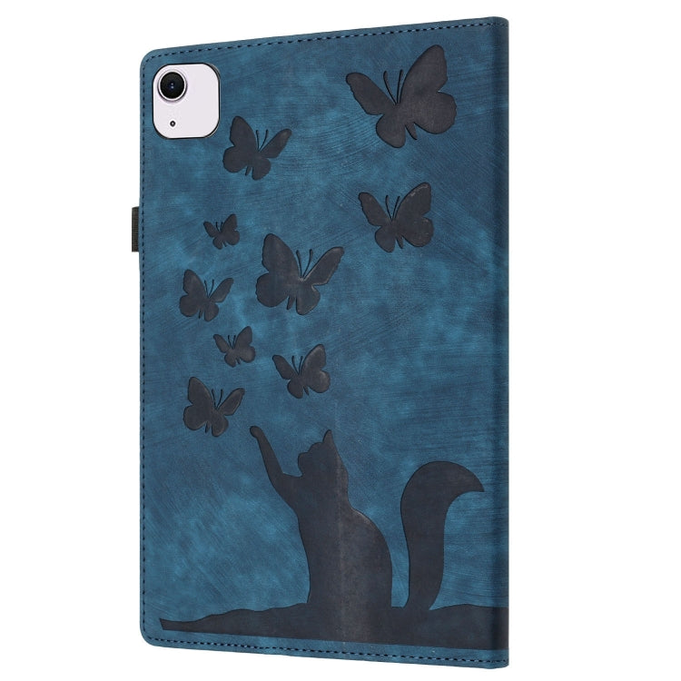 For iPad Air 11 2024 / Air 11 2025 Butterfly Cat Embossing Leather Tablet Case(Dark Blue)
