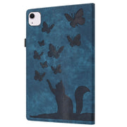 For iPad Air 11 2024 / Air 11 2025 Butterfly Cat Embossing Leather Tablet Case(Dark Blue)
