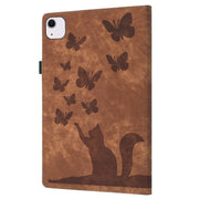 For iPad Air 11 2024 / Pro 11 2021 / 2020 Butterfly Cat Embossing Leather Tablet Case(Brown)