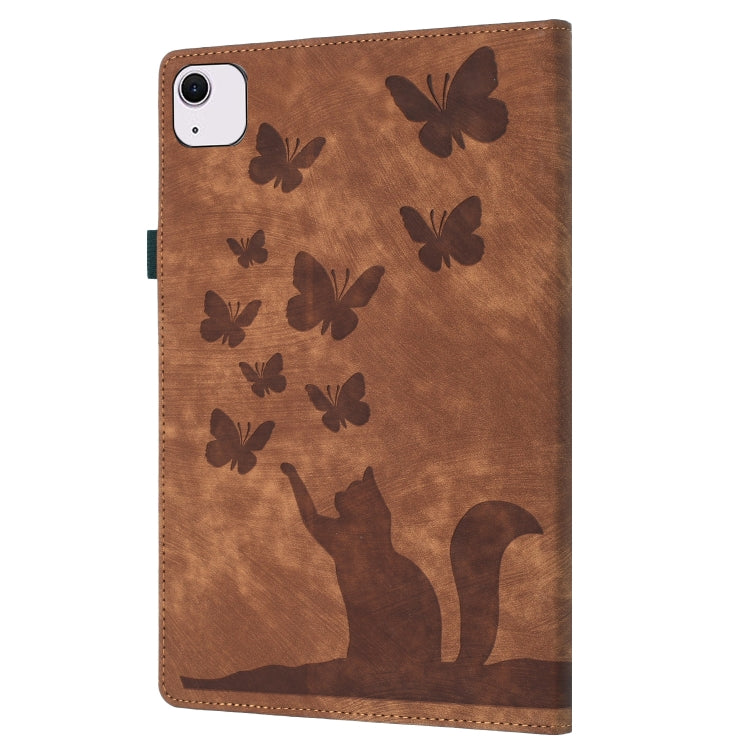 For iPad Air 11 2024 / Pro 11 2021 / 2020 Butterfly Cat Embossing Leather Tablet Case(Brown)