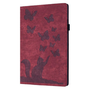 For iPad Air 11 2024 / Air 11 2025 Butterfly Cat Embossing Leather Tablet Case(Red)