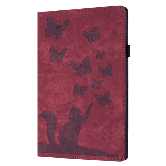 For iPad Air 11 2024 / Air 11 2025 Butterfly Cat Embossing Leather Tablet Case(Red)