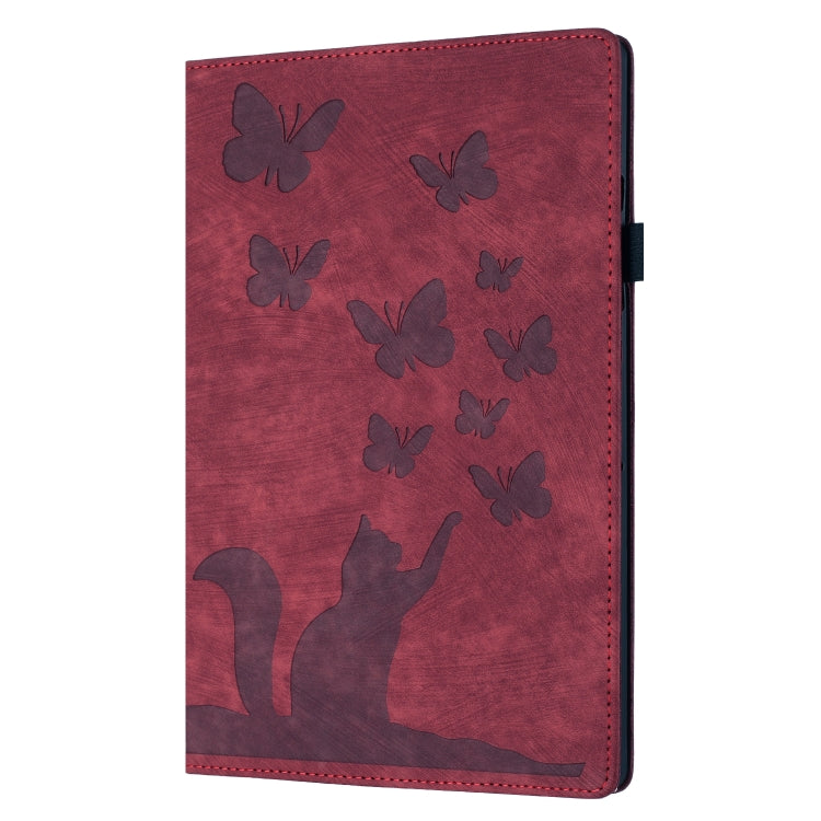 For iPad Air 11 2024 / Air 11 2025 Butterfly Cat Embossing Leather Tablet Case(Red)