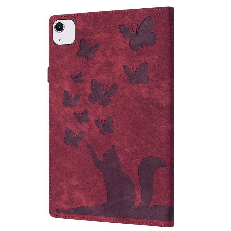 For iPad Air 11 2024 / Air 11 2025 Butterfly Cat Embossing Leather Tablet Case(Red)