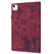 For iPad Air 11 2024 / Air 11 2025 Butterfly Cat Embossing Leather Tablet Case(Red)