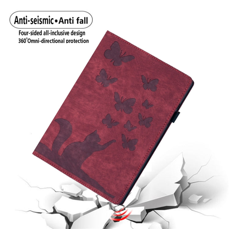 For iPad Air 11 2024 / Air 11 2025 Butterfly Cat Embossing Leather Tablet Case(Red)