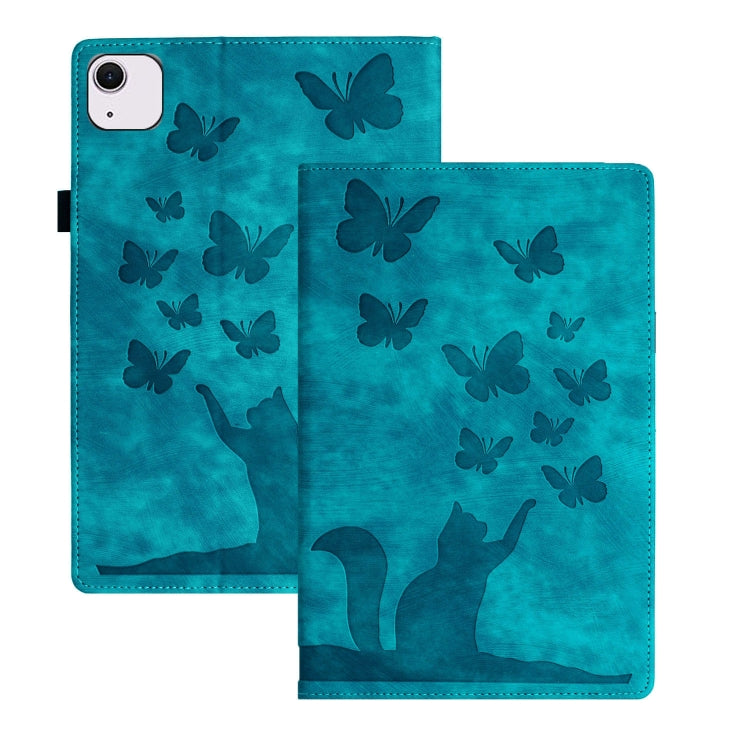 For iPad Air 11 2024 / Pro 11 2021 / 2020 Butterfly Cat Embossing Leather Tablet Case(Sky Blue)