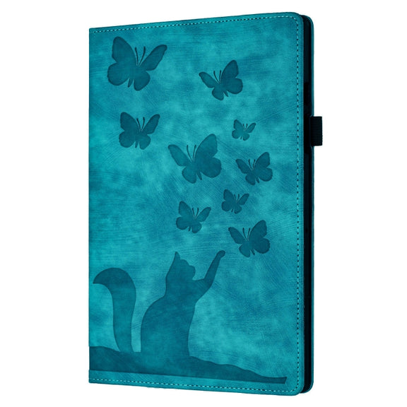 For iPad Air 11 2024 / Pro 11 2021 / 2020 Butterfly Cat Embossing Leather Tablet Case(Sky Blue)