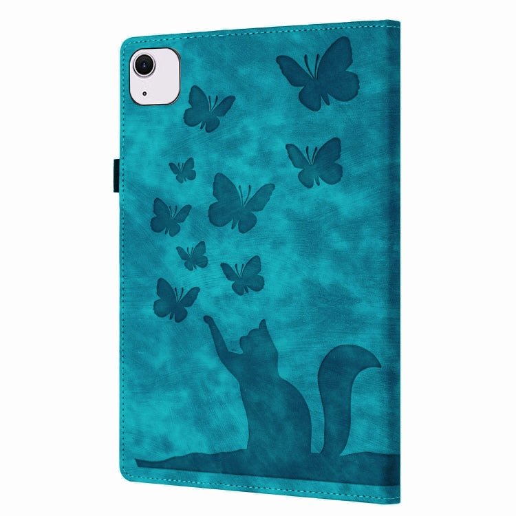For iPad Air 11 2024 / Pro 11 2021 / 2020 Butterfly Cat Embossing Leather Tablet Case(Sky Blue)