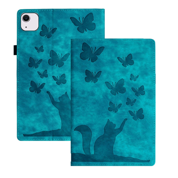 For iPad Air 11 2024 / Pro 11 2021 / 2020 Butterfly Cat Embossing Leather Tablet Case(Sky Blue)