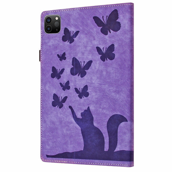 For iPad Pro 11 2024 Butterfly Cat Embossing Leather Tablet Case(Purple)
