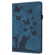 For iPad Pro 11 2024 Butterfly Cat Embossing Leather Tablet Case(Dark Blue)
