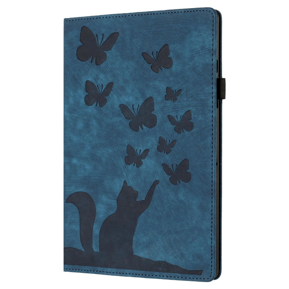 For iPad Pro 11 2024 Butterfly Cat Embossing Leather Tablet Case(Dark Blue)