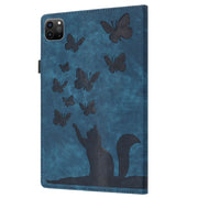 For iPad Pro 11 2024 Butterfly Cat Embossing Leather Tablet Case(Dark Blue)