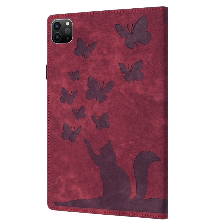 For iPad Pro 11 2024 Butterfly Cat Embossing Leather Tablet Case(Red)