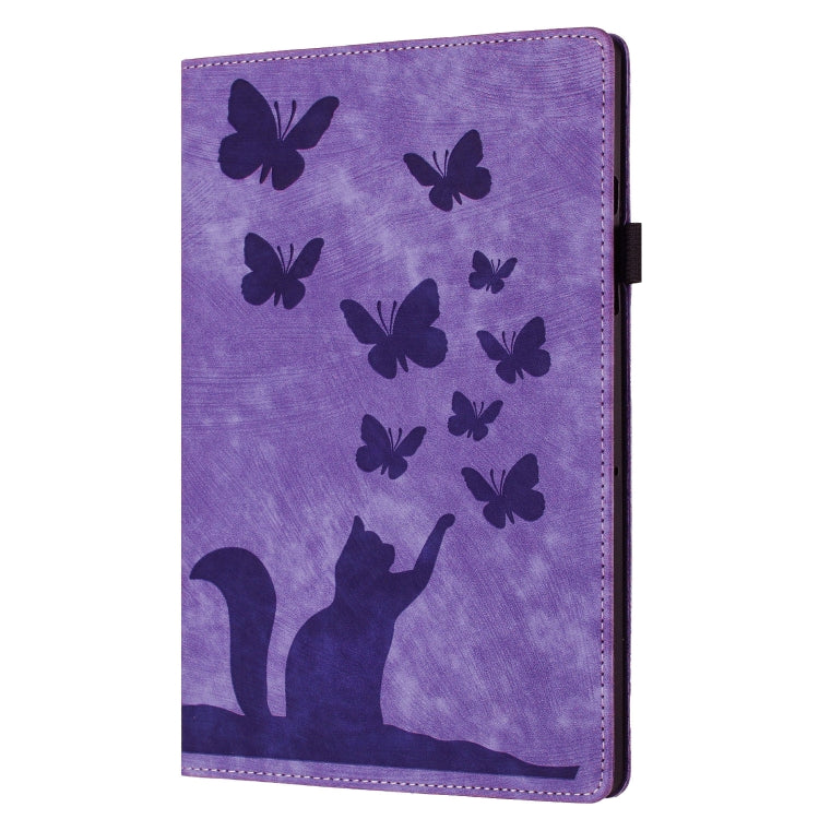 For iPad Pro 13 2024 Butterfly Cat Embossing Leather Tablet Case(Purple)