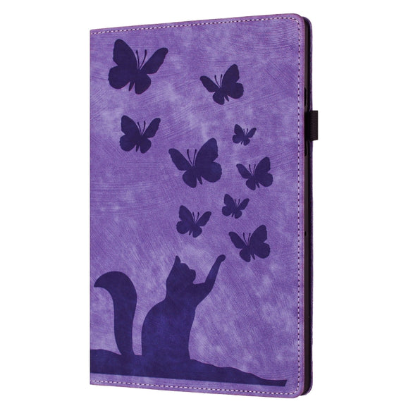For iPad Pro 13 2024 Butterfly Cat Embossing Leather Tablet Case(Purple)