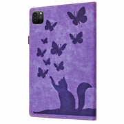 For iPad Pro 13 2024 Butterfly Cat Embossing Leather Tablet Case(Purple)