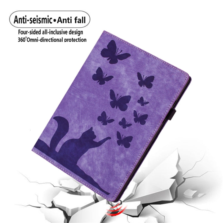 For iPad Pro 13 2024 Butterfly Cat Embossing Leather Tablet Case(Purple)