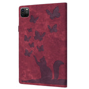 For iPad Pro 13 2024 Butterfly Cat Embossing Leather Tablet Case(Red)