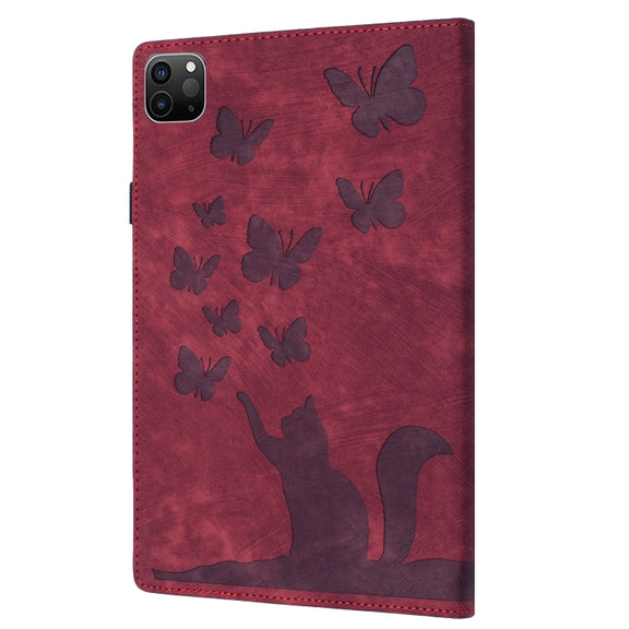 For iPad Pro 13 2024 Butterfly Cat Embossing Leather Tablet Case(Red)