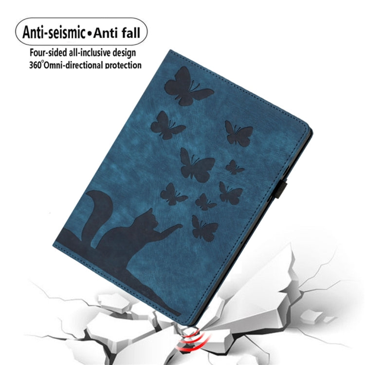 For Lenovo Tab P12 / Xiaoxin Pad Pro 12.7 Butterfly Cat Embossing Leather Tablet Case(Dark Blue)
