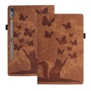 For Lenovo Tab P12 / Xiaoxin Pad Pro 12.7 Butterfly Cat Embossing Leather Tablet Case(Brown)
