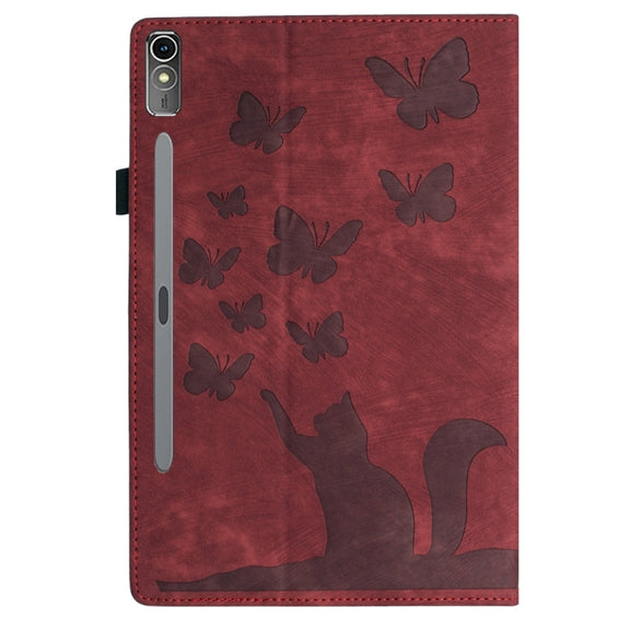For Lenovo Tab P12 / Xiaoxin Pad Pro 12.7 Butterfly Cat Embossing Leather Tablet Case(Red)