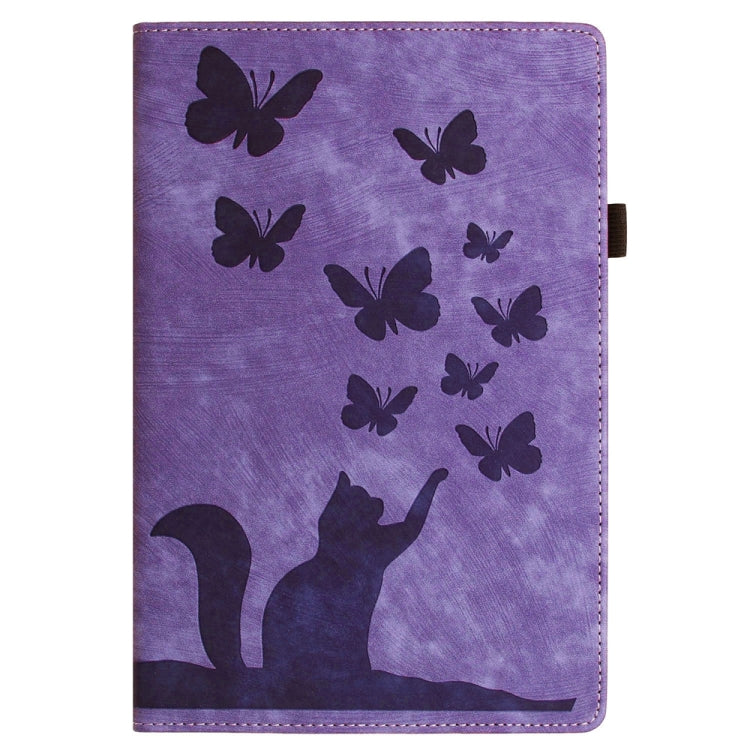 For Samsung Galaxy Tab S9 FE+ / S9+ / S8+ Butterfly Cat Embossing Leather Tablet Case(Purple)