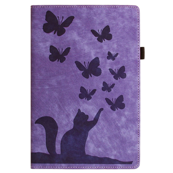 For Samsung Galaxy Tab S9 FE+ / S9+ / S8+ Butterfly Cat Embossing Leather Tablet Case(Purple)