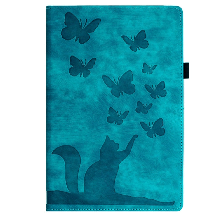 For Samsung Galaxy Tab S9 FE+ / S9+ / S8+ Butterfly Cat Embossing Leather Tablet Case(Sky Blue)