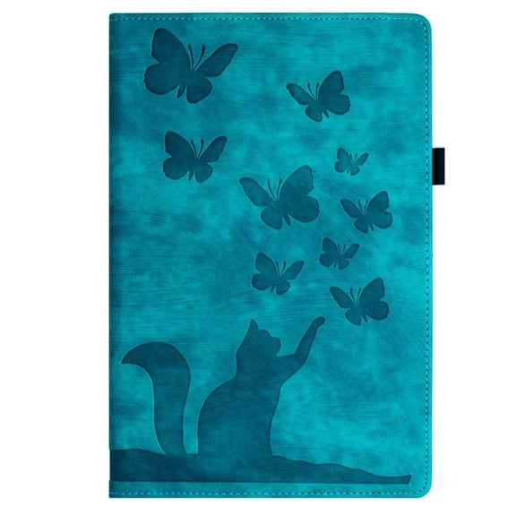 For Samsung Galaxy Tab S9 FE+ / S9+ / S8+ Butterfly Cat Embossing Leather Tablet Case(Sky Blue)